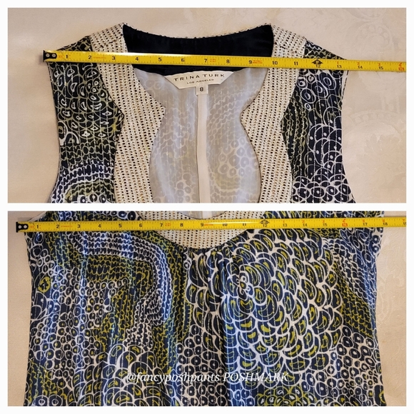 TRINA TURK metallic detail  green blue high quality cotton fully lined dress lux - Picture 16 of 16